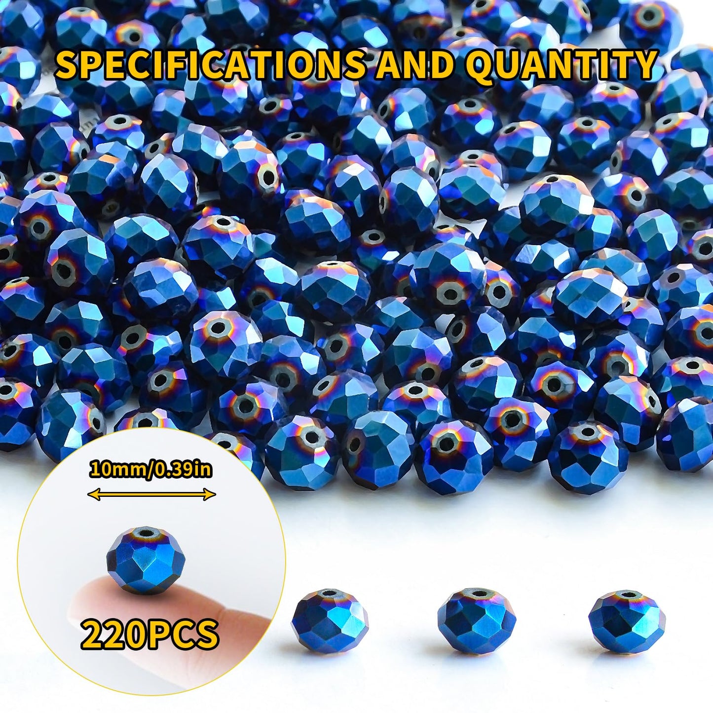 Laopottbeads 220Pcs 10mm Crystal Glass Beads for Jewelry Making Beads for Bracelets Necklace Pendants Making Supplies(Peacock Blue)