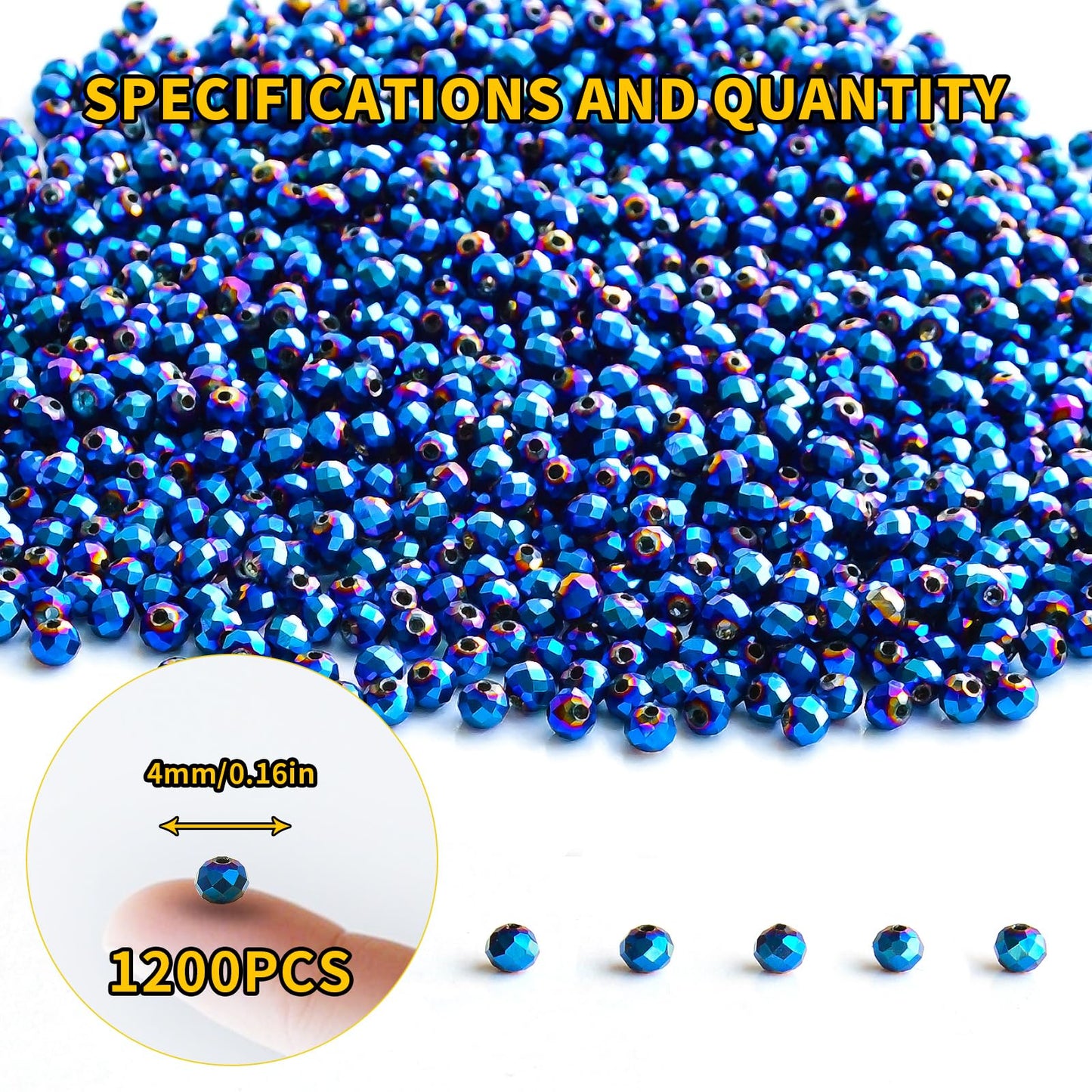 Laopottbeads 1200Pcs 4mm Crystal Glass Beads for Jewelry Making Beads for Bracelets Necklace Pendants Making Supplies(Peacock Blue)
