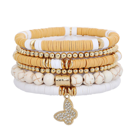 GOOJIDS Surfer Heishi Clay Bead Bracelets for Women Bohemian Stackable Gold Plated Beaded Stretch Bracelets Elastic Layering Friendship Bracelets Set Boho Jewelry