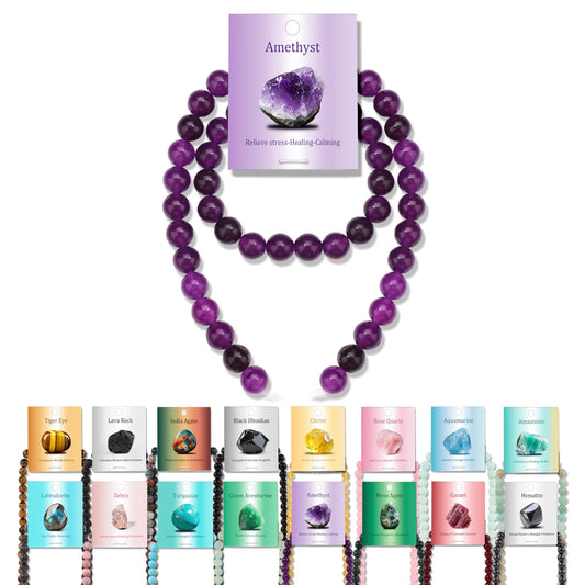 Vinswet 45pcs 8mm Amethyst Natural Stone Beads Round Genuine Real Stone Beading Loose Gemstones DIY Smooth Bead for Bracelet Necklace Earrings Jewelry Making