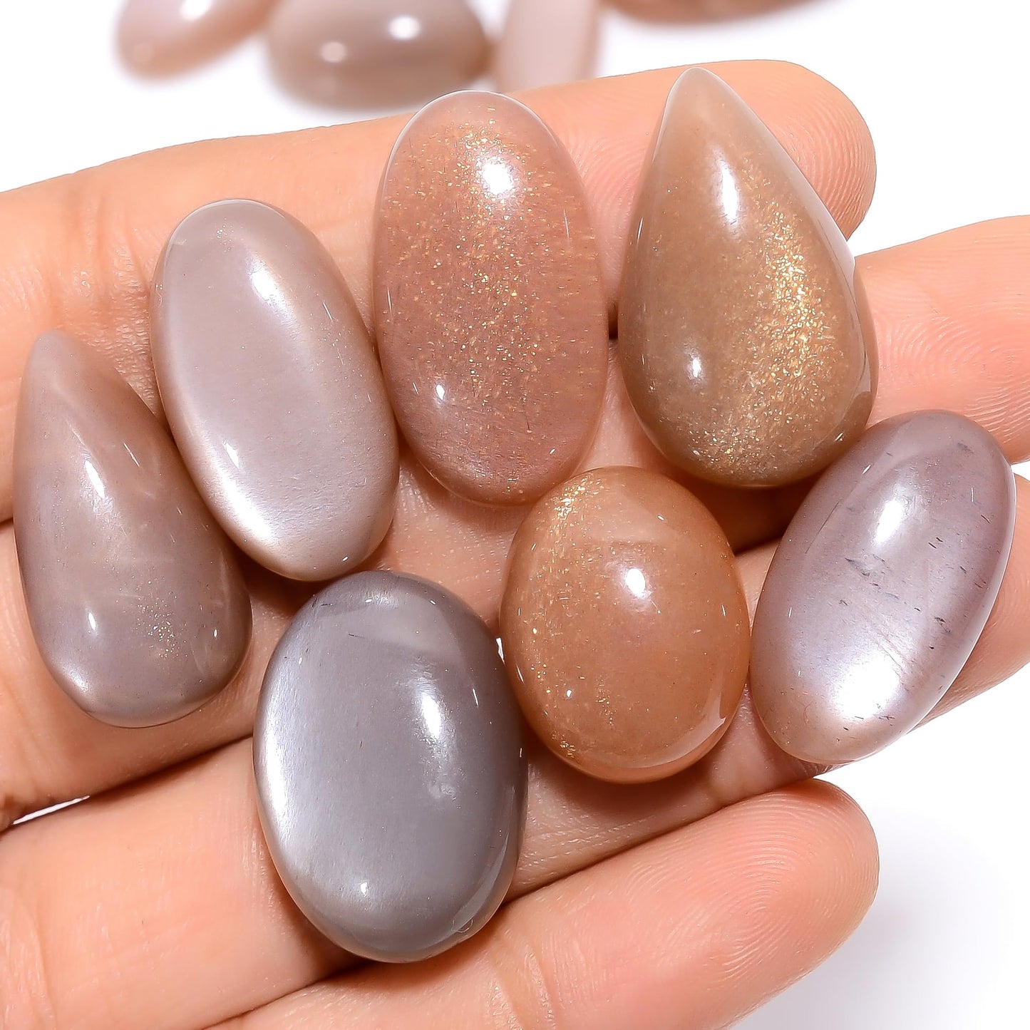 Gemkora 70+ cts Natural Peach Moonstone Gemstone Wholesale Cabochons Lot, Jewelry Making Loose Gemstone, Polished Decor, DIY, Wire Wrapping, Reiki, Wikka, Healing Crystals, Bulk Gemstone (5 to 7 pcs)