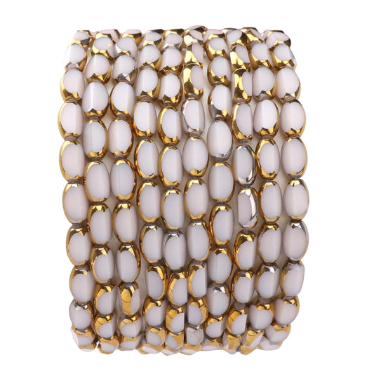 DADIFEN Glass Rice Beads White 4x6mm 50pcs Faceted Oval Golden Edge Crystal Loose Beads for DIY Craft Jewelry Making