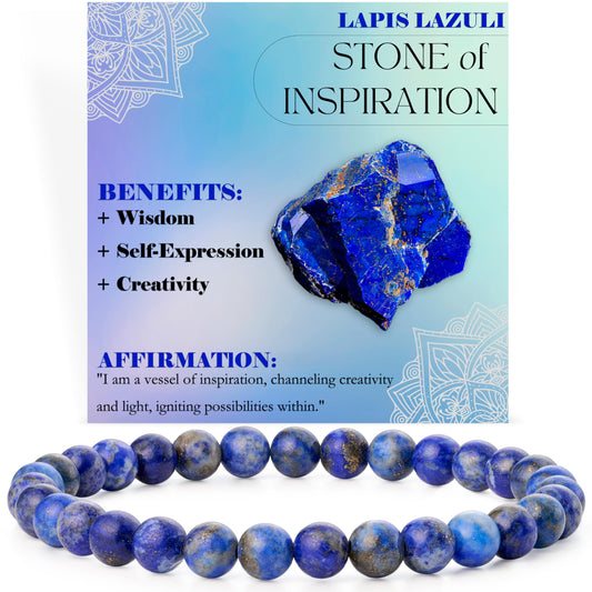 Bivei Lapis Lazuli - Inspiration - 6mm Beaded Bracelets for Women Handmade Semi Precious Natural Stone Stretch Elastic Jewelry for Women Yoga Protection Gifts Small