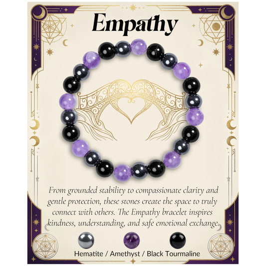 Bivei Empath Bracelet, Strength Crystal Healing Bracelet 8MM with Hematite & Amethyst & Black Tourmaline - Spiritual Stretch Beaded Jewelry for Women Men Gift