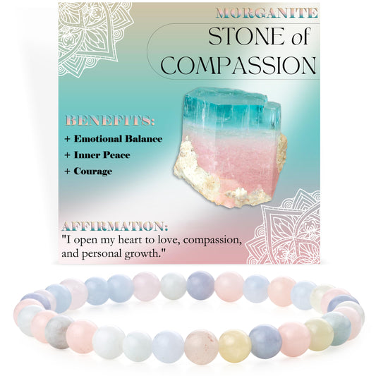 Bivei Morganite - Compassion - 6mm Beaded Bracelets for Women Handmade Semi Precious Natural Stone Stretch Elastic Jewelry for Women Yoga Protection Gifts