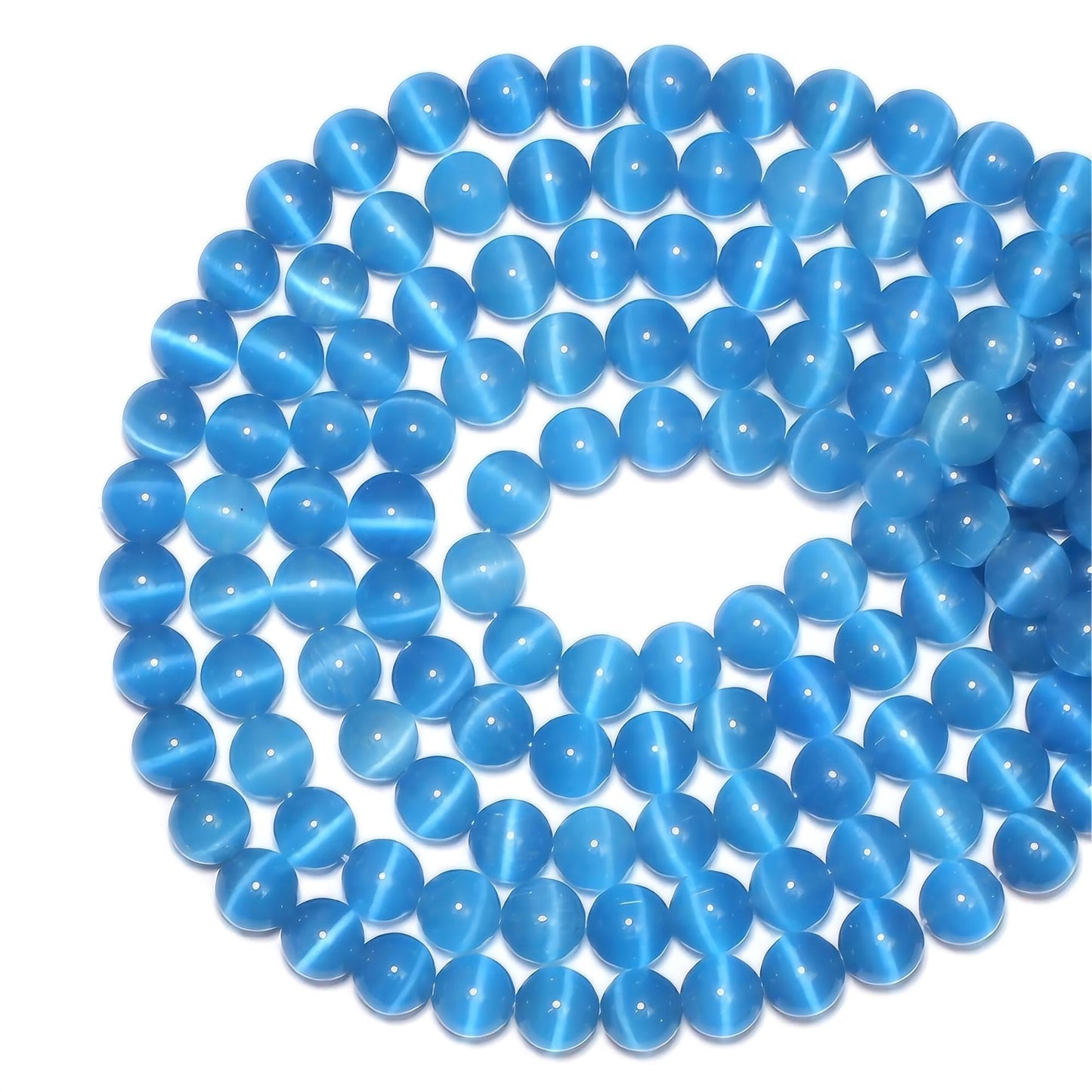 MJDCB 60pcs Sky Blue Cat Eye Stone Beads 6mm Round Crystal Loose Bead for Jewelry Making DIY Bracelets Necklace Accessories