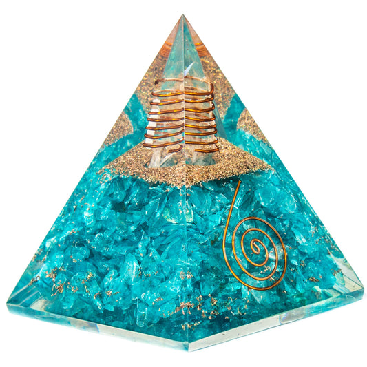 Aquamarine Orgone Pyramid for Joy & Happiness | Orgonite pyramids with Copper Coil and Crystal Quartz for Chakra Protection