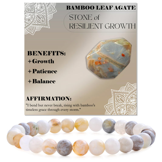 Bivei Bamboo Leaf Agate-Steady Growth-6mm Beaded Bracelets for Women Handmade Semi Precious Natural Stone Stretch Elastic Jewelry for Women Yoga Protection Gifts
