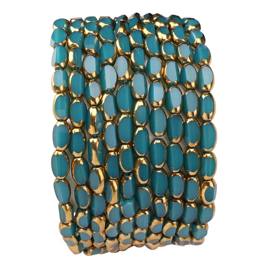 DADIFEN Glass Rice Beads Peacock Blue 4x6mm 50pcs Faceted Oval Golden Edge Crystal Loose Beads for DIY Craft Jewelry Making