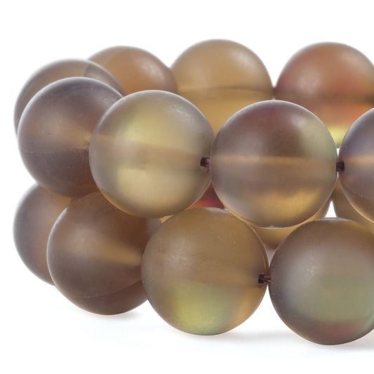 RUBYCA 8mm Round Moonstone Matte Crystal Glass Beads Aura for Jewelry Making Brown, 1 Strand