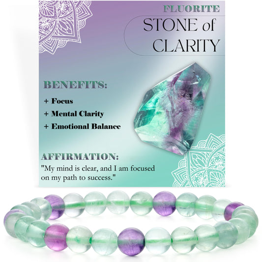 Bivei Fluorite - Clarity - 6mm Beaded Bracelets for Women Handmade Semi Precious Natural Stone Stretch Elastic Jewelry for Women Yoga Protection Gifts