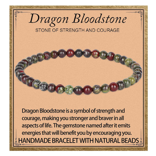 LPBeads Handmade Natural Gemstone Stretch Elastic 4mm Dragon Bloodstone Bracelet Healing Crystal Round Stone Beads Jewelry Gifts for Women Men