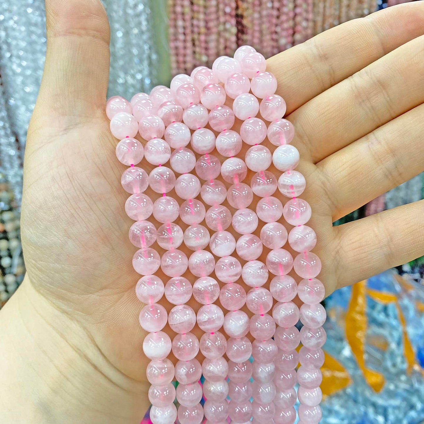 10MM 38PCS Natural Crystal Stone Madagascar Rose Quartz Gemstone Beads for Jewelry Making DIY Bracelet