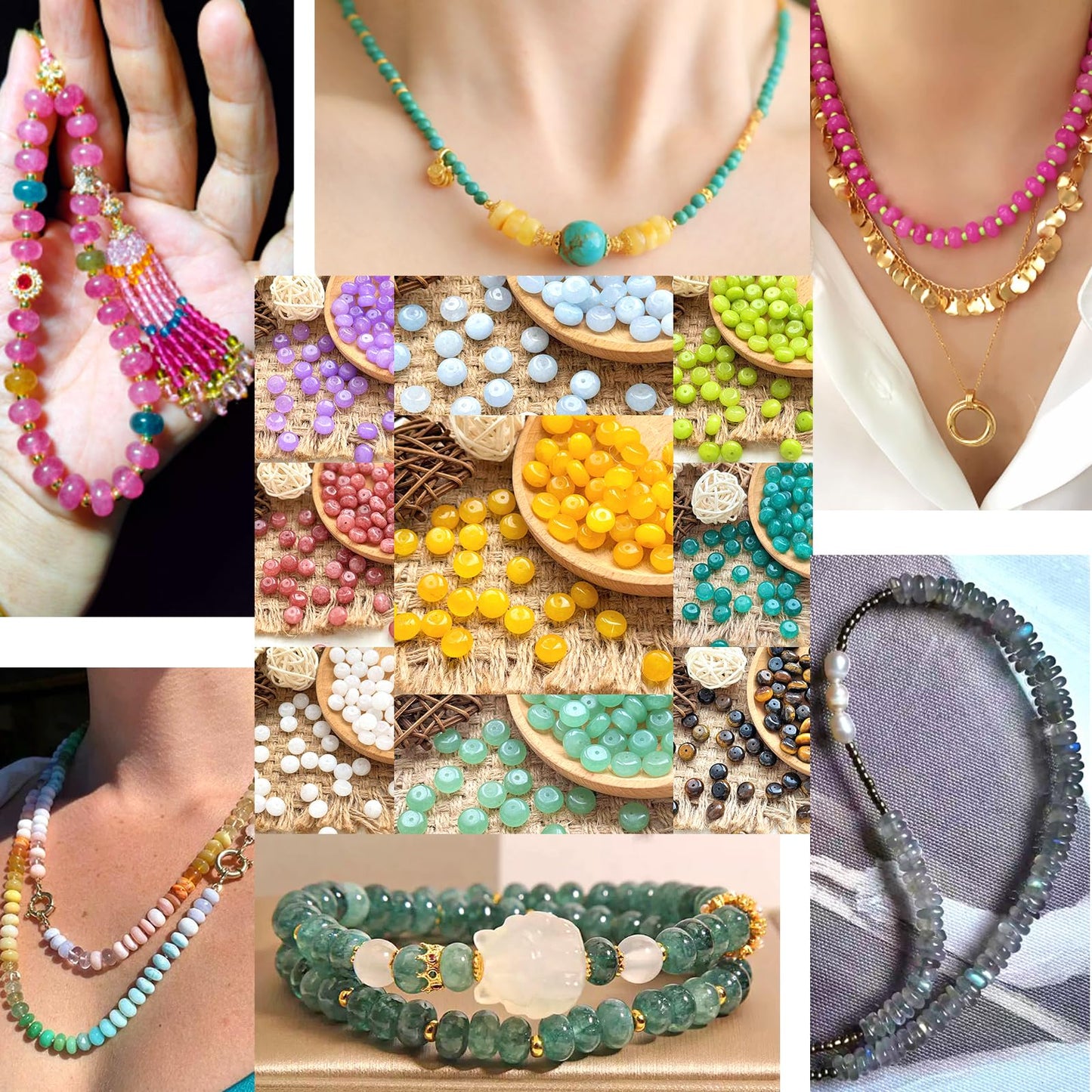 76pcs 5x8mm Natural Stone Green Malachite Rondelle Spacer Loose Beads Abacus Disk Stone Round Loose Gemstone Beads for Jewelry Making DIY Bracelet Necklace