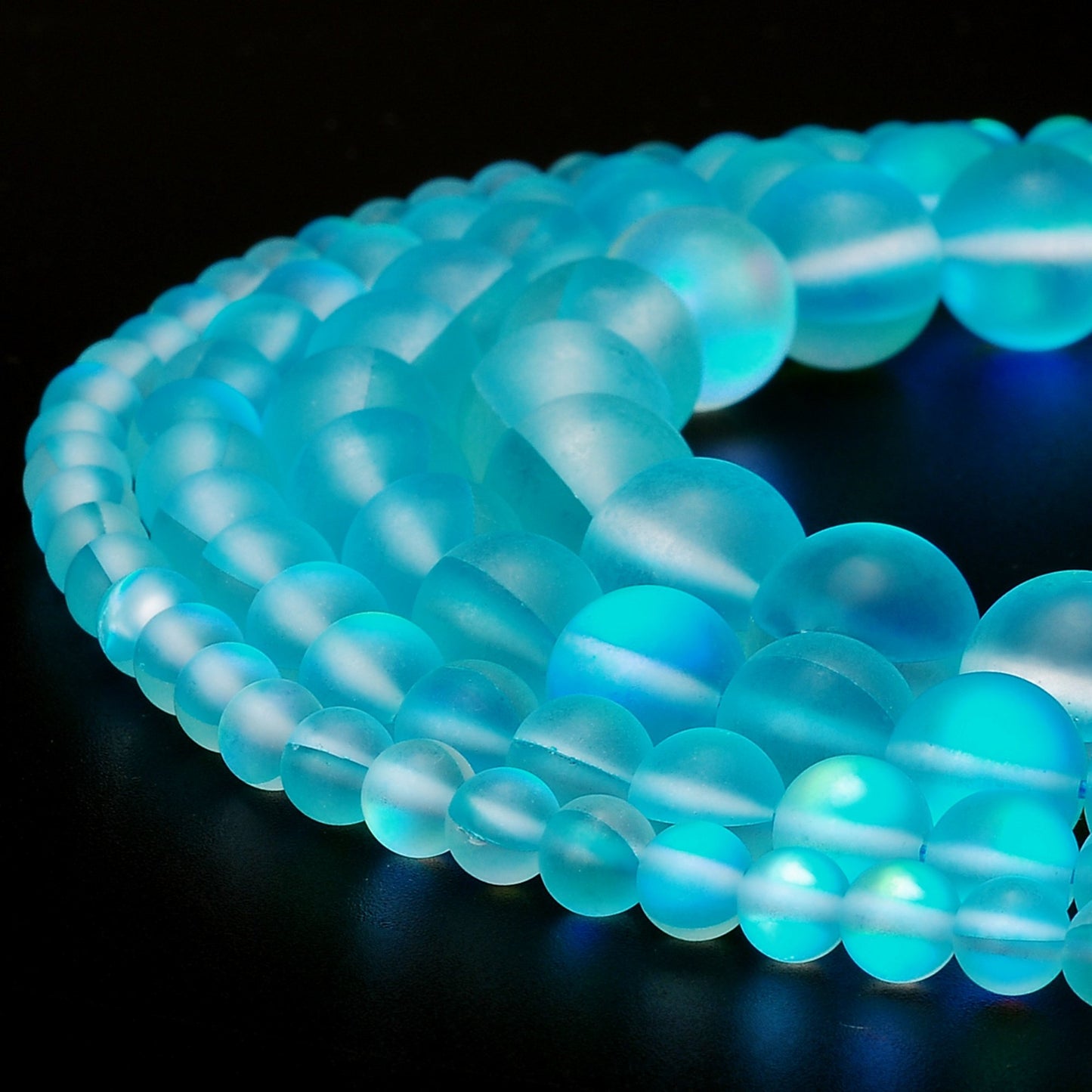 RUBYCA 12mm Round Moonstone Matte Crystal Glass Beads Aura for Jewelry Making Blue, 1 Strand