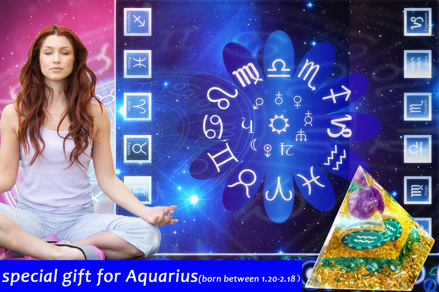 YATOJUZI 12 Zodiac Aquarius Birthday Gifts for Women Men Healing Crystals Natural Amethyst Crystal Stones Gemstones Orgonite Chakra Reiki Lucky Energy Decor for Office Desk Decorations