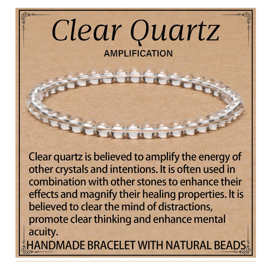 LPBeads Handmade Natural Gemstone Stretch Elastic 4mm Clear Quartz Bracelet Healing Crystal Round Stone Beads Jewelry Gifts for Women Men