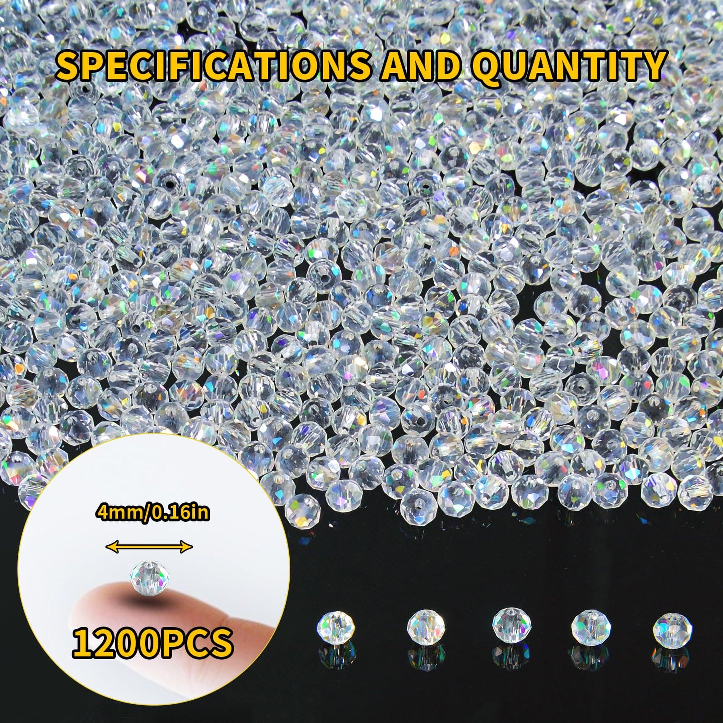 Laopottbeads 1200Pcs 4mm Crystal Glass Beads for Jewelry Making Beads for Bracelets Necklace Pendants Making Supplies(White AB Color)