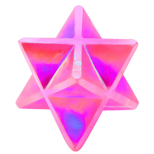 Amazing Gemstone Angel Aura Rose Quartz Merkaba Crystal - 1 Inches Metaphysical Merkaba Star for Meditation - Energetic Tetrahedron Crystal & Healing Stones for Spiritual Growth and Healing (20-25mm)