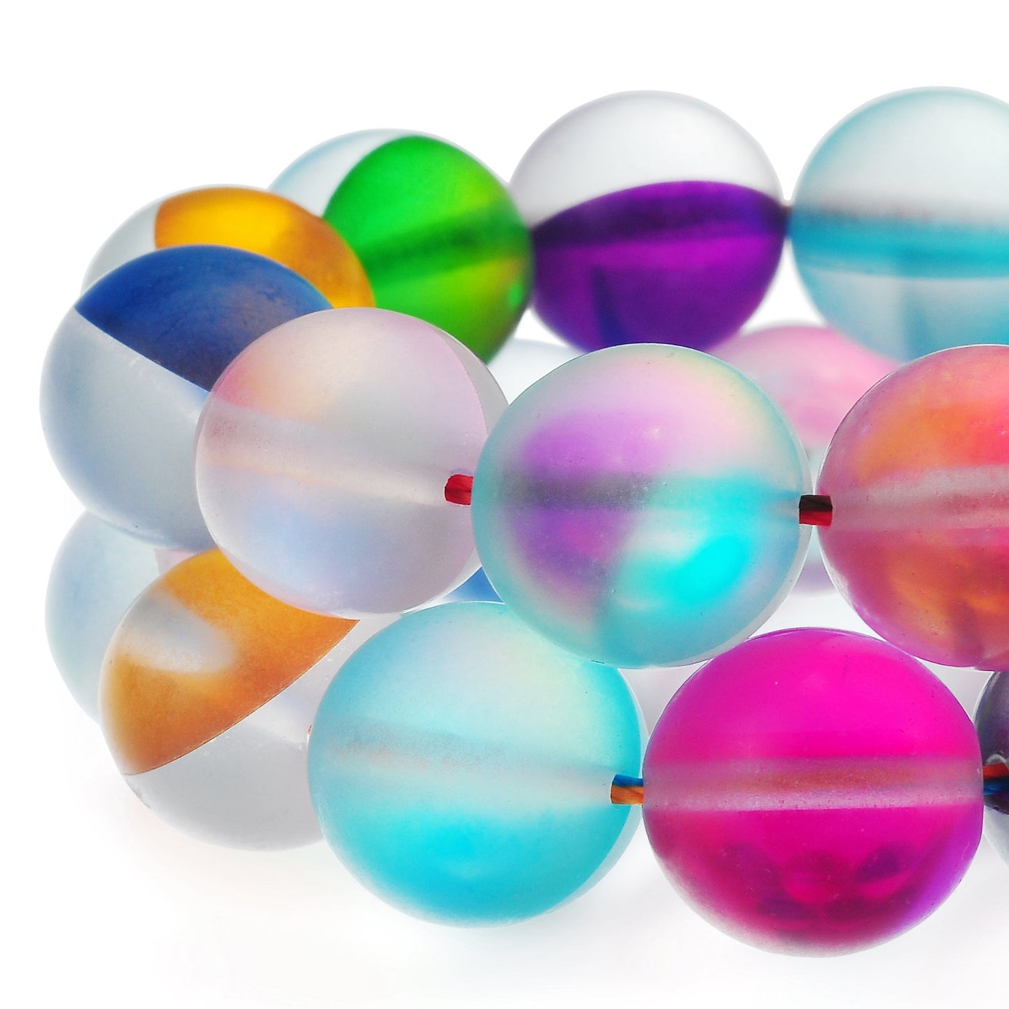RUBYCA 8mm Round Moonstone Matte Crystal Glass Beads Aura for Jewelry Making Mix, 1 Strand