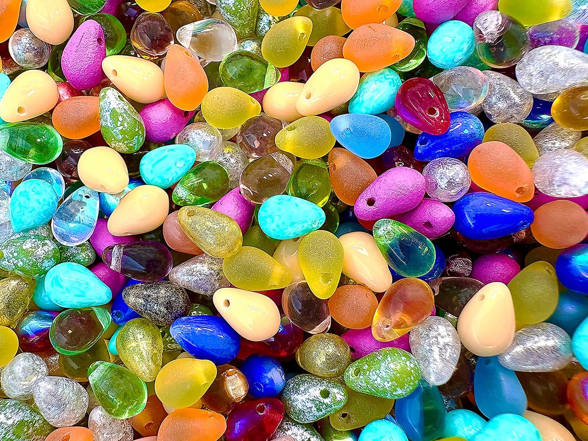 100 pcs Teardrop Shaped Beads 6x9 mm, Color Mix, Czech Glass