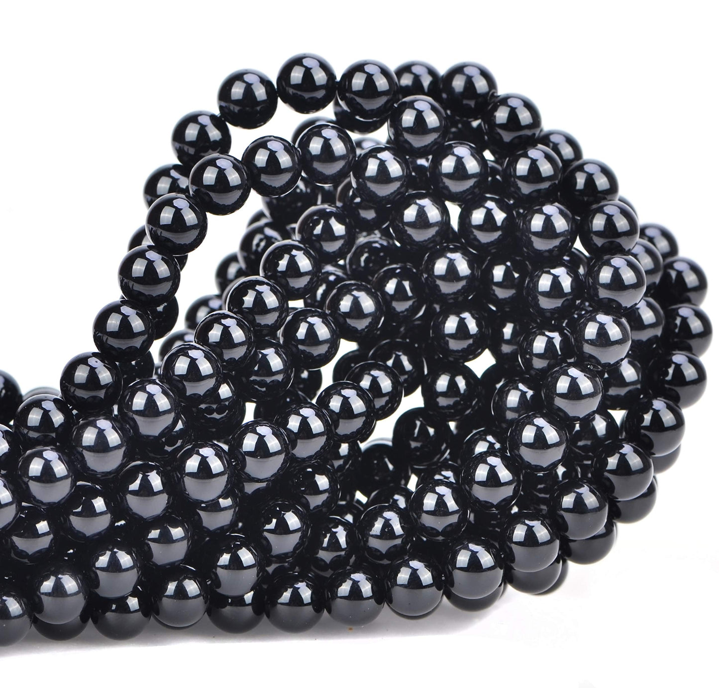 100Pcs Natural Crystal Beads Stone Gemstone Round Loose Energy Healing Beads with Free Crystal Stretch Cord for Jewelry Making (Tourmaline Black, 8MM)