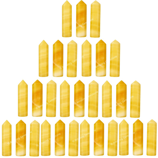 Amazing Gemstone Yellow Calcite Crystal Points Bulk Healing Crystals & Stones - Pack of 3 Single Terminated Healing Wand Point Bulk Crystals for Crafts, Crystal Grid, DIY Work - Premium Crystals