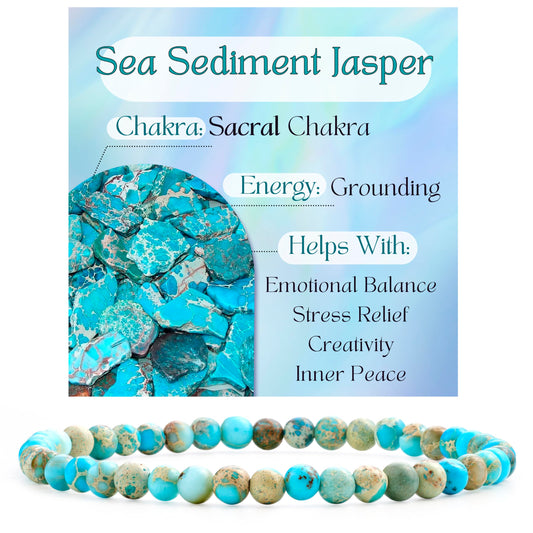 Bivei Sea Sediment Jasper - Grounding - 4mm Beaded Bracelets for Women Handmade Semi Precious Natural Stone Stretch Elastic Jewelry Yoga Protection Gifts