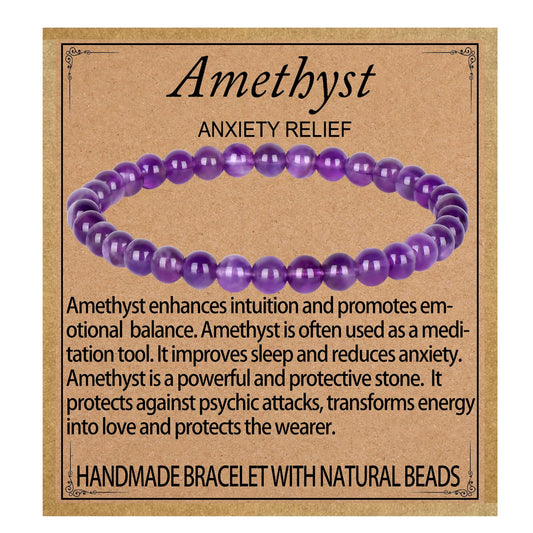 LPBeads Handmade Natural Gemstone Stretch Elastic 6m Amethyst Bracelet Healing Crystal Round Stone Beads Jewelry Gifts for Women Men