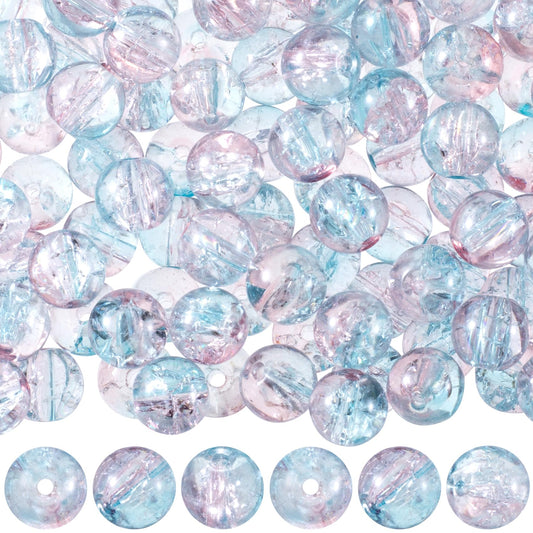 VARMDUKKE 200Pcs 8mm Colored Crackle Glass Beads, Round Crystal Beads for Jewelry Making, Iridescent Spacer Beads for Necklace Bracelet DIY Crafts - Pink-Blue Gradient