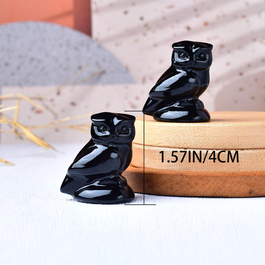 WUYOUSHI Obsidian Crystal Owl Figurine Hand Carved Lucky Stone Statue for Healing Home Office Decor Spiritual Gift for Women Men