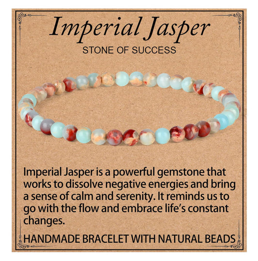 LPBeads Handmade Natural Gemstone Stretch Elastic 4mm Imperial Jasper Bracelet Healing Crystal Round Stone Beads Jewelry Gifts for Women Men