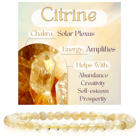 Bivei Citrine - Amplifies - 4mm Beaded Bracelets for Women Handmade Semi Precious Natural Stone Stretch Elastic Jewelry Yoga Protection Gifts