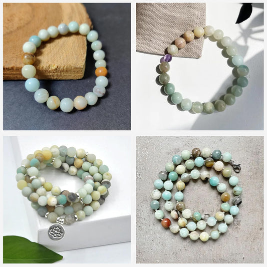 Risyfjew 100PCS 8mm Natural Amazonite Beads Gemstone Round Loose Beads for Jewelry Making Chakra Crystal Stone Beads for Bracelets Necklace Earrings Making Supplies (100pcs/Strand)