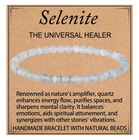 LPBeads Handmade Natural Gemstone Stretch Elastic 4mm White Selenite Bracelet Healing Crystal Round Stone Beads Jewelry Gifts for Women Men