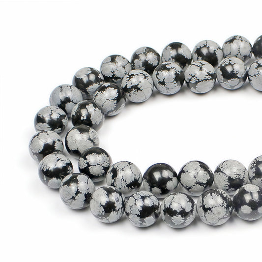 MJDCB Snowflake Obsidian Beads Round Natural Stone Beads for Jewelry Making DIY Bracelet (8mm)