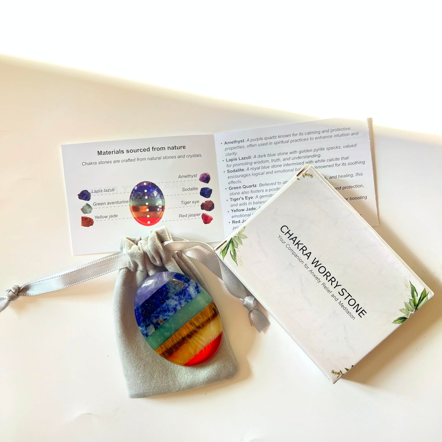 SHARKOOO Thumb Worry Stone for Anxiety, 7 Chakra Crystals Healing Stones, Oval Chakra Worry Stone, Meditation Crystal