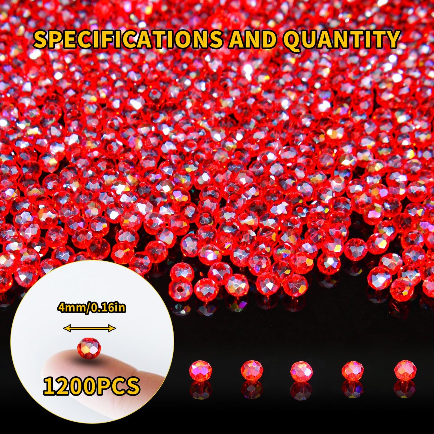 Laopottbeads 1200Pcs 4mm Crystal Glass Beads for Jewelry Making Beads for Bracelets Necklace Pendants Making Supplies(Red)