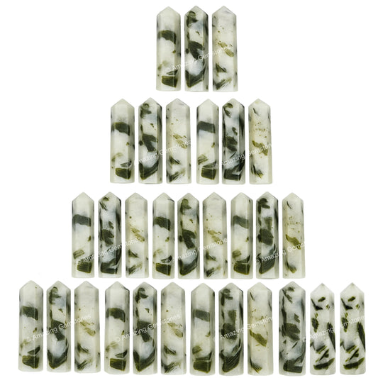 Amazing Gemstone Green Tourmaline in Quartz Crystal Points Bulk Healing Crystals - Pack of 3 Single Terminated Healing Wand Point Bulk Crystals for Crafts, Crystal Grid, DIY Work