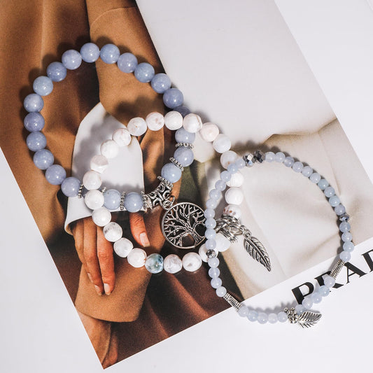 Jardme Healing Crystal Bracelets for Women, 8mm Beaded Natural Stone Stretch Chakra Bracelets Tree of Life Bracelet Jewelry Gifts for Women