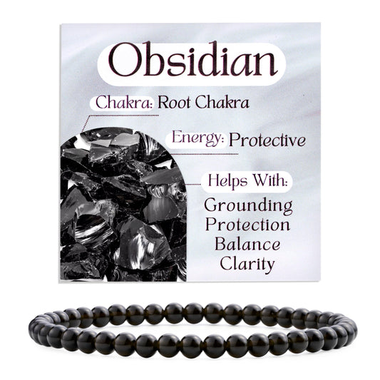 Bivei Obsidian - Protective - 4mm Beaded Bracelets for Women Handmade Semi Precious Natural Stone Stretch Elastic Jewelry Yoga Protection Gifts Small