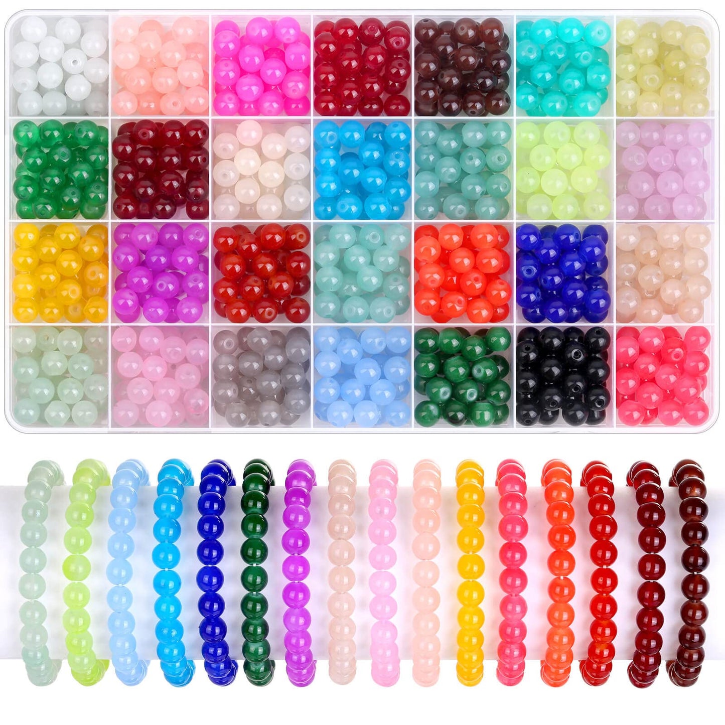 shynek 700 Pieces Glass Beads for Jewelry Making, 28 Colors 8mm Crystal Beads for Bracelets and DIY Crafts