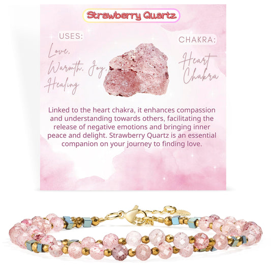 Farfume Strawberry Quartz - Love & Warmth - Crystal Beaded Bracelets, Chakra 4mm Natural Stone Beads Bracelets, Gemstone Spiritual Jewelry Gifts for Mother's Day