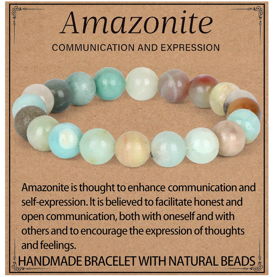 LPBeads Handmade Natural Gemstone Stretch Elastic 10mm Mulitcolor Amazonite Bracelet Healing Crystal Round Stone Beads Jewelry Gifts for Women Men