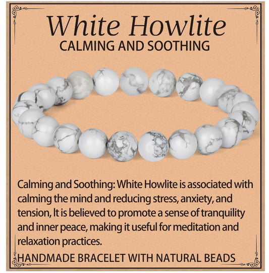 LPBeads Handmade Natural Gemstone Stretch Elastic 8mm White Howlite Bracelet Healing Crystal Round Stone Beads Jewelry Gifts for Women Men