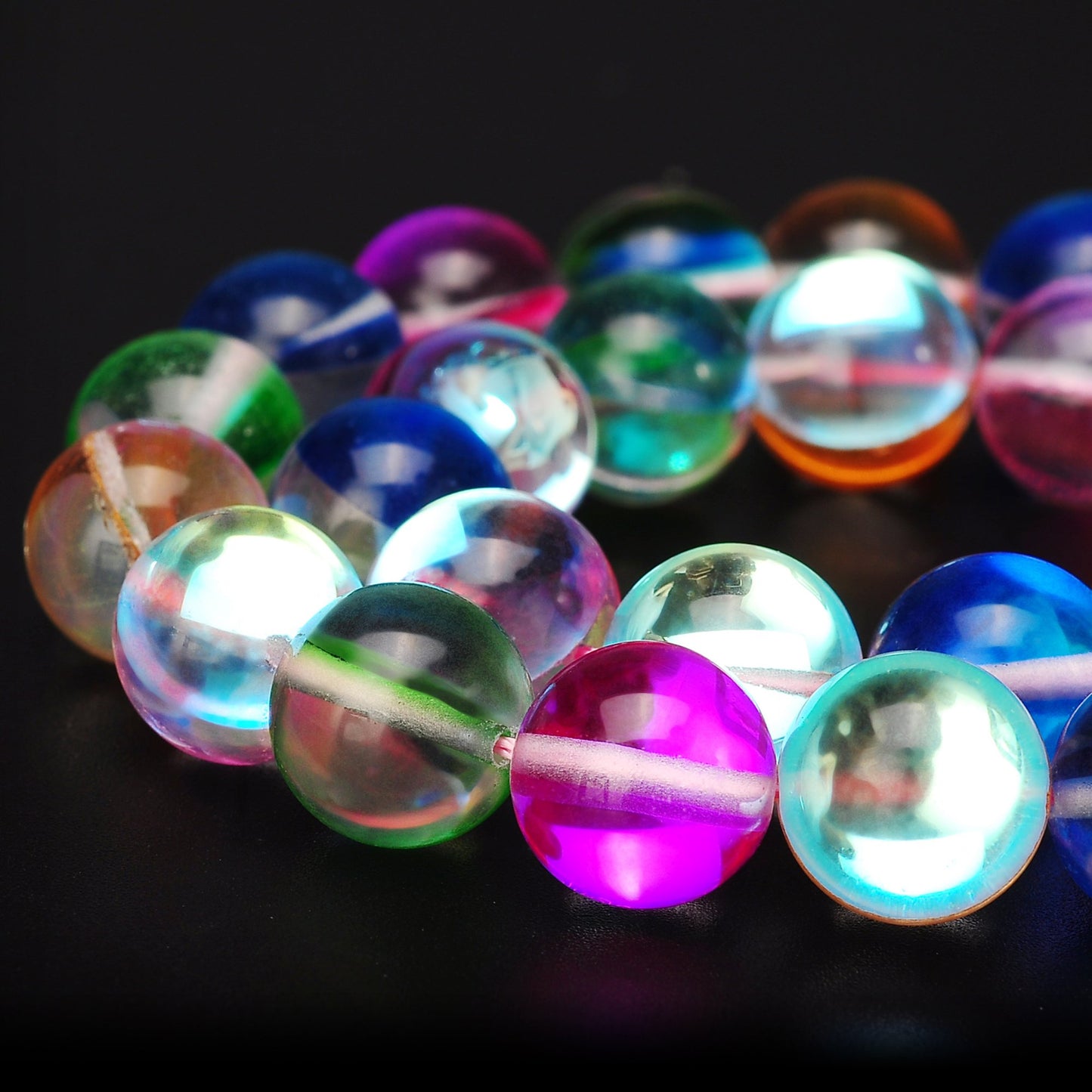 RUBYCA Round Moonstone Crystal Glass Beads Aura Iridescent for Jewelry Making (1 Strand, 6mm, Mix)