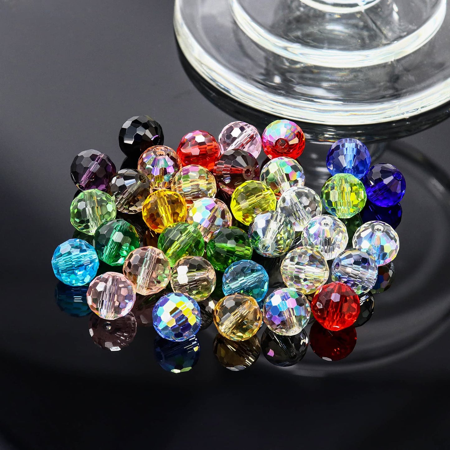 Dowarm 10MM Round Crystal Beads for Jewelry Making, Light Champagne Faceted Glass for Crafts, Bracelet, Wind Chimes, Suncatcher - #5003 Rondelle Spacer, Loose Gemstones, 50PCS
