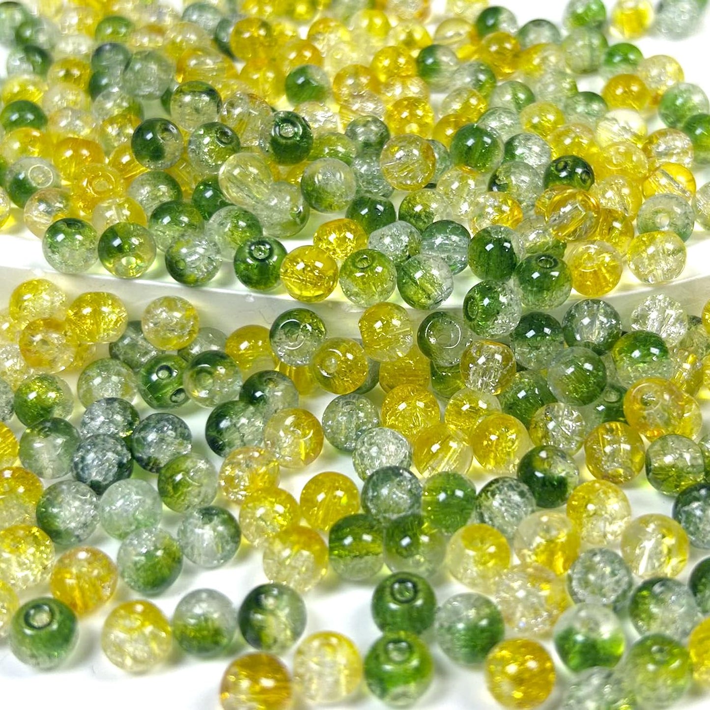 CRZSEELL 300pcs Crackle Glass Beads, 6mm Green and Yellow Crystal Round Beads for Jewelry Making, Loose Bulk Crafts Bead for Earrings Necklaces Bracelets