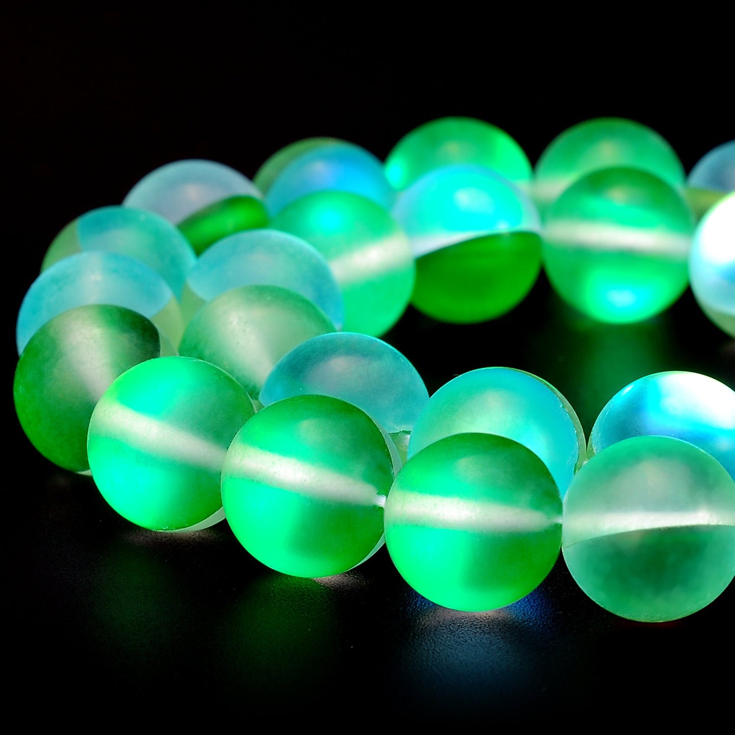 RUBYCA 6mm Round Moonstone Matte Crystal Glass Beads Aura for Jewelry Making Green, 1 Strand