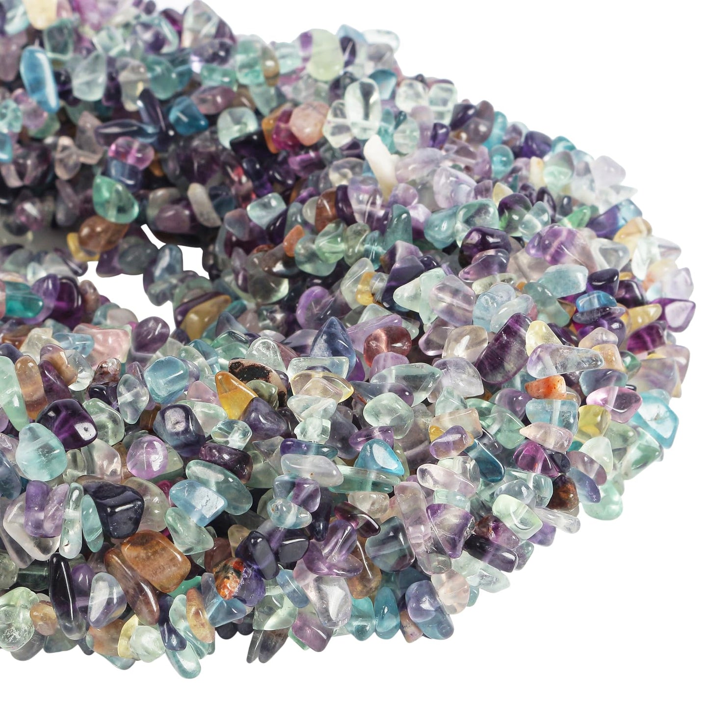 favoramulet 5-8mm Fluorite Tumbled Stone Chip Beads for Jewelry Making, Irregular Shaped Healing Crystal Loose Bead Supply, Pack of 2 Strands(64 inches)
